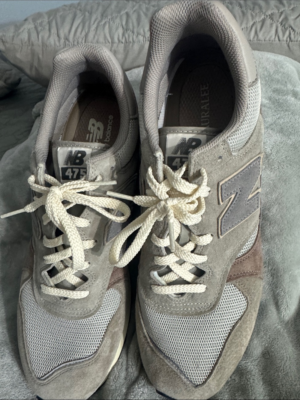 New Balance 47/5 Grey and Cream Suede Mesh Sneakers